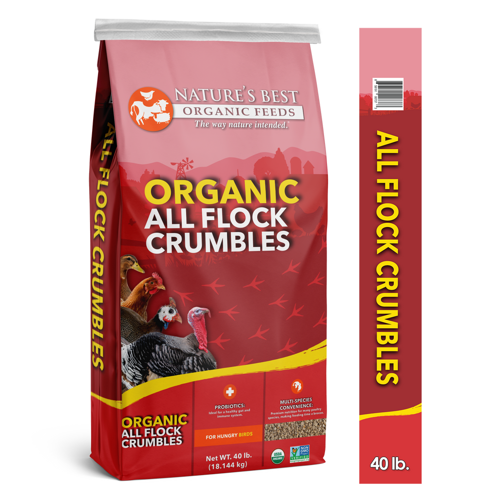 Nature’s Best Organic All Flock Crumbles, 40 lb multi‑species poultry feed.